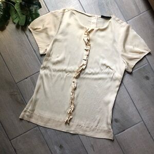 Semantiks silk spandex blouse with ruffle detail in cream. Size XS